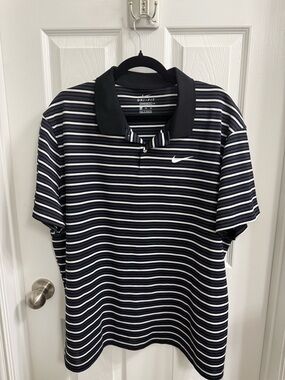 Nike Men’s Black & White Striped Dri-FIT Polo